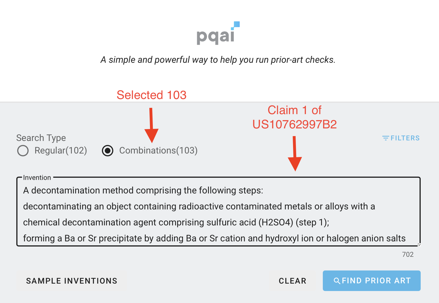 Avoid 103 type rejection by conducting combinational prior art search using PQAI

Snapshot from PQAI