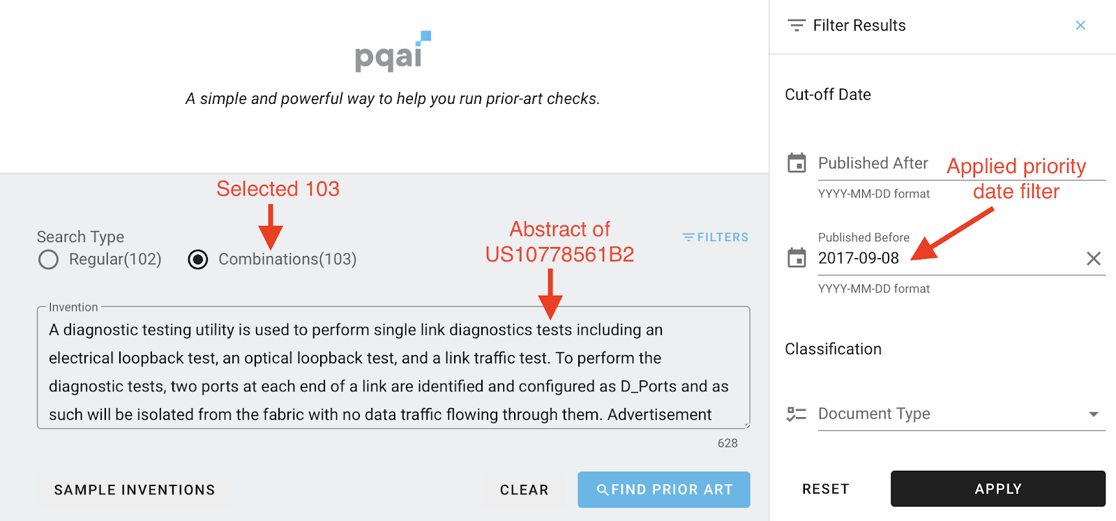 Avoid 103 type rejection by conducting combinational prior art search using PQAI

Snapshot from PQAI