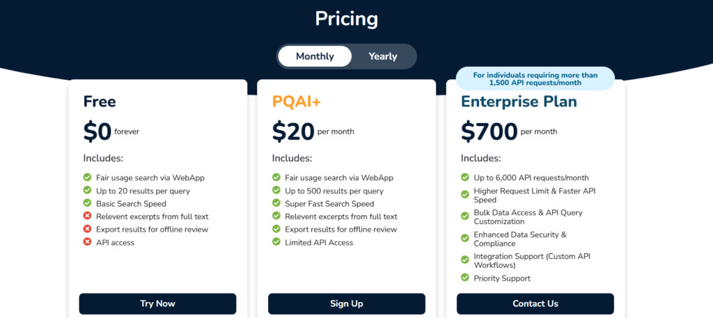 PQAI pricing plans