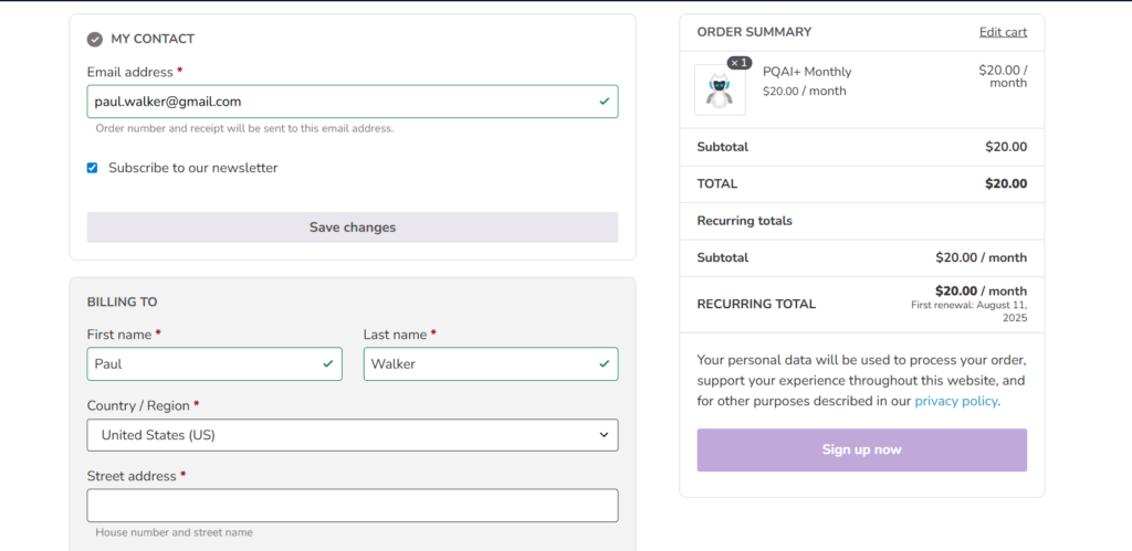 PQAI checkout