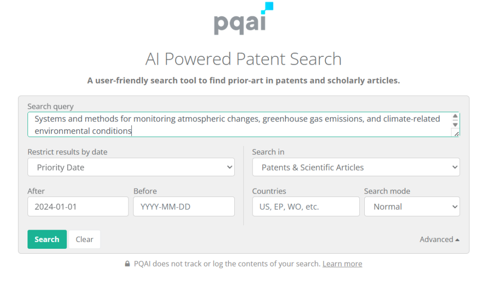patent query on climate monitoring