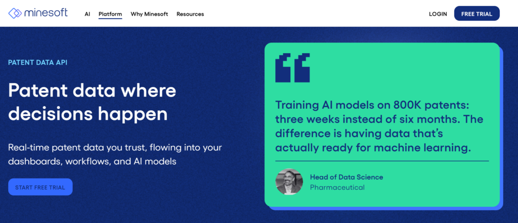 Minesoft patent data api