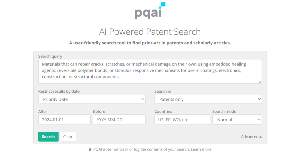 PQAI query to find self healing materials