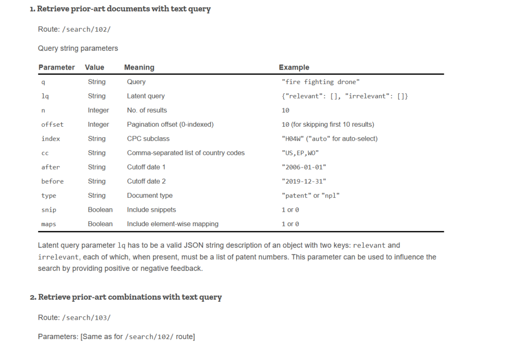 PQAI patent search API endpoints
