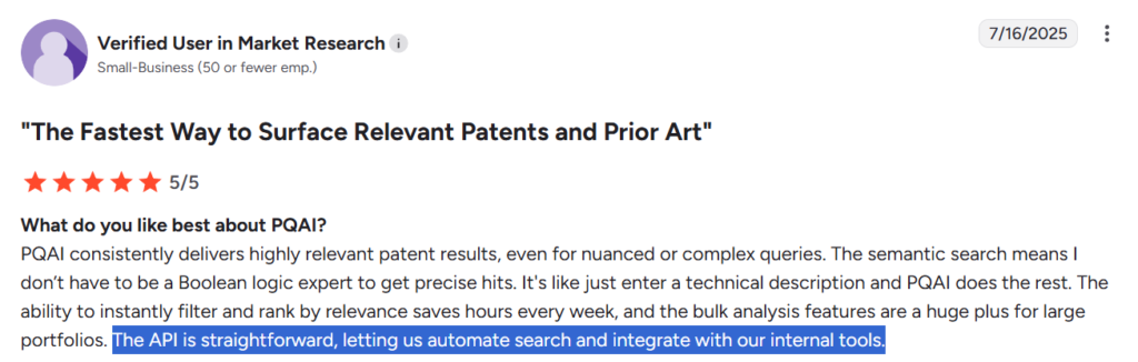 PQAI patent search API review