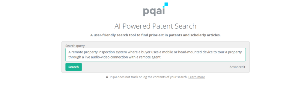 PQAI search interface with query on remote inspection
