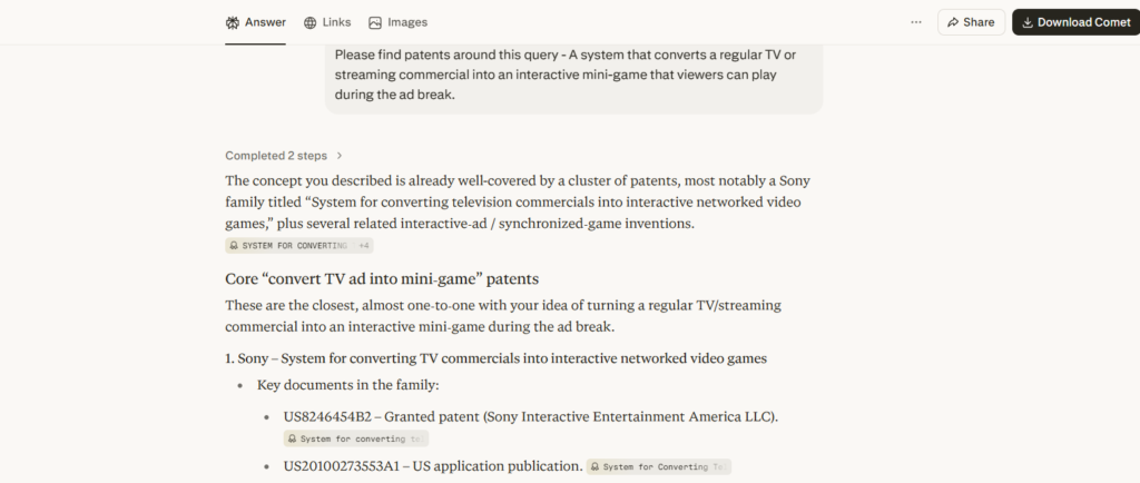 Perplexity results for query on interactive mini game playing in ads