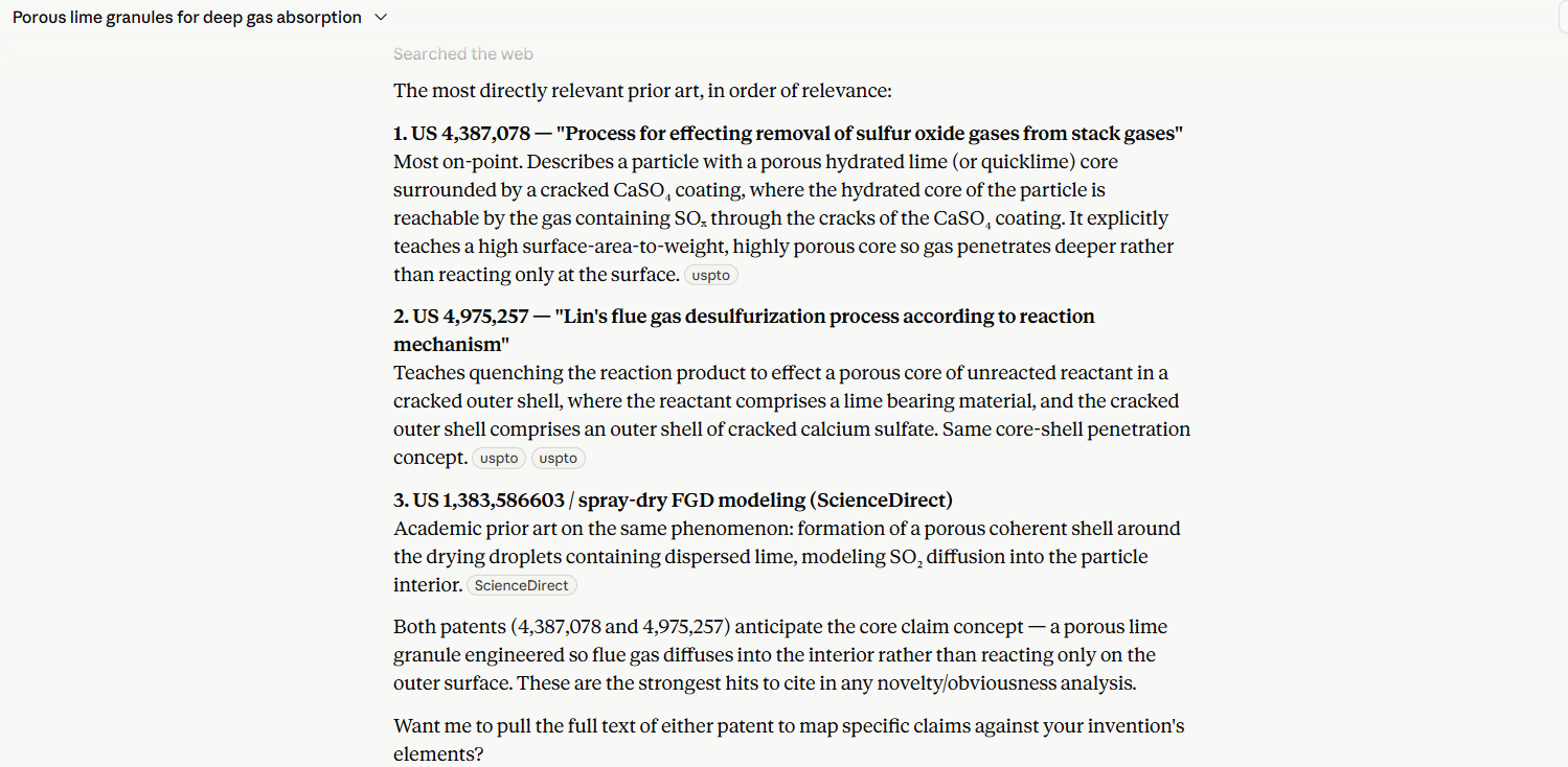 Claude search reulst around Porous lime based material to remove gas fumes