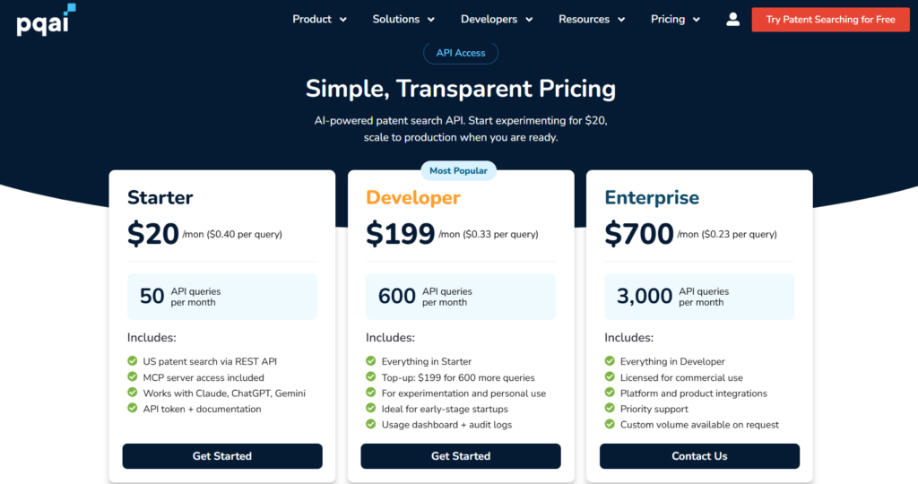 PQAI API Pricing