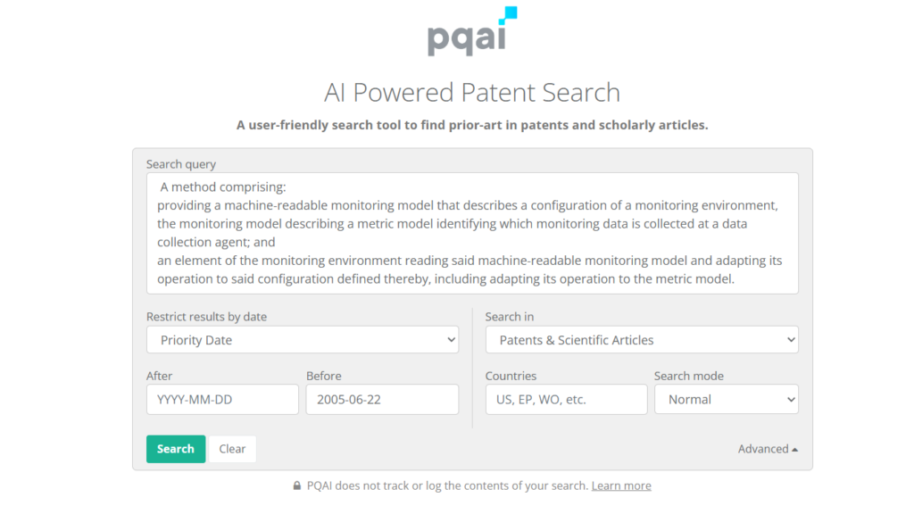 PQAI search interface- Input claim 1 of US8379538